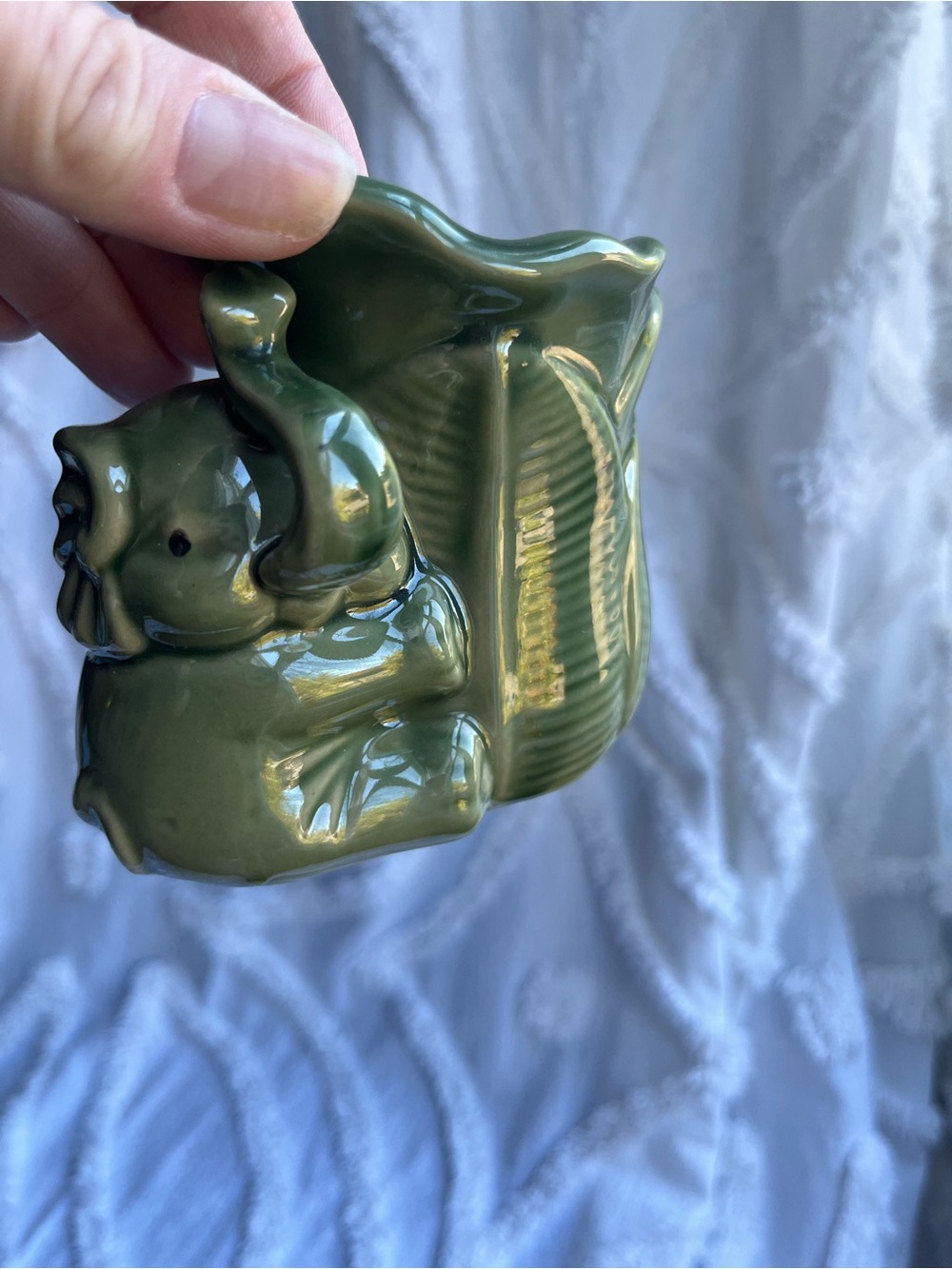 Vintage MCM Green Ceramic Lucky Bamboo Elephant Planter - Decorative Home Accent